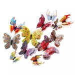 Fluturi 3D cu magnet, dubli, decoratiuni casa sau evenimente, set 12 bucati, colorati, A22